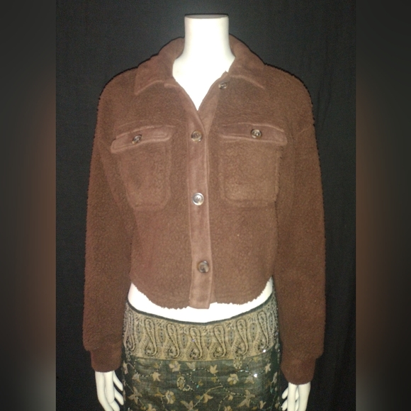 "Hippie Rose" Light Brown Cropped Teddy Jacket - Picture 7 of 10